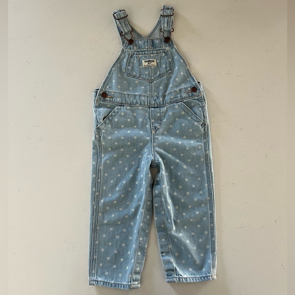Oshkosh light wash with polka dots overalls